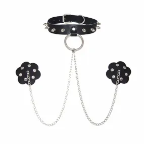 Slave 4 U Chain Neck Choker Leather Reusable Silicone Nipple Cover Pasties