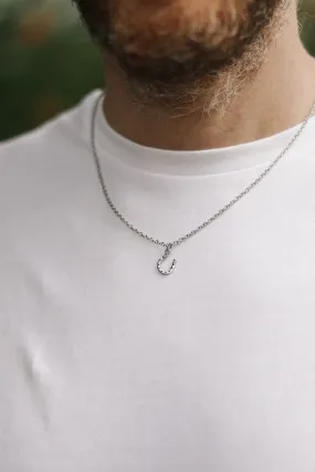 Small silver horseshoe necklace for men, stainless steel chain necklace, waterproof