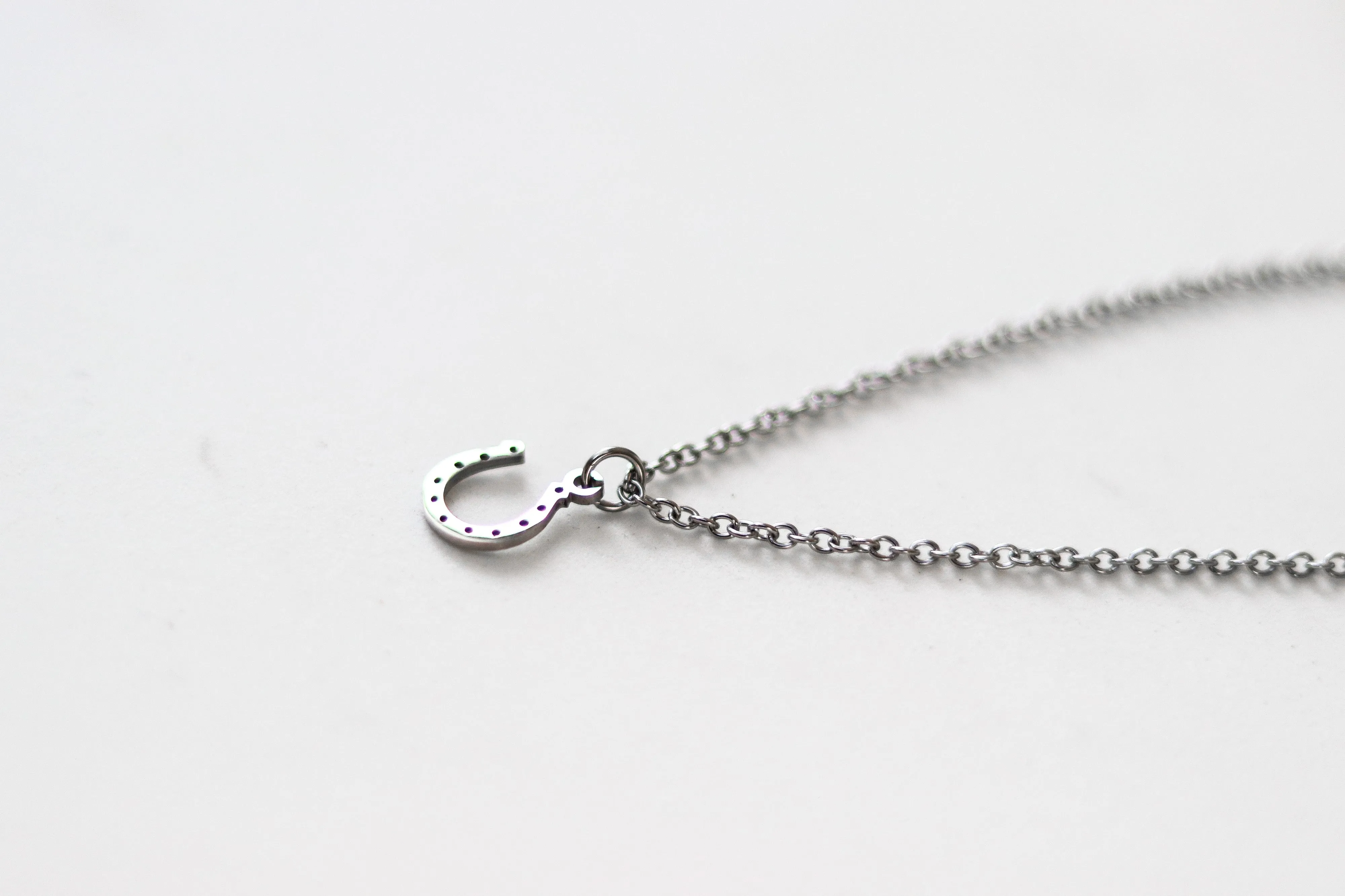 Small silver horseshoe necklace for men, stainless steel chain necklace, waterproof