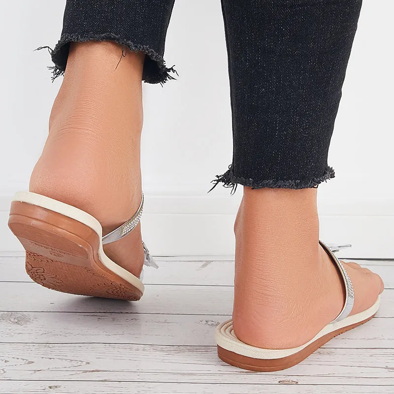 Sohiwoo  Women Butterfly Toe Ring Slippers Toe Loop Flat Slide Sandals
