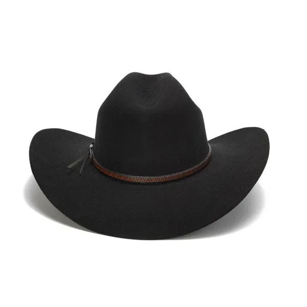 Stampede Hats - 100X Wool Felt Black Cowboy Hat with Zig Zag Leather Trim