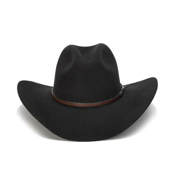 Stampede Hats - 100X Wool Felt Black Cowboy Hat with Zig Zag Leather Trim