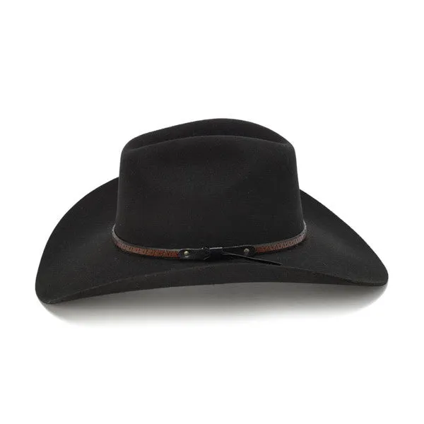 Stampede Hats - 100X Wool Felt Black Cowboy Hat with Zig Zag Leather Trim