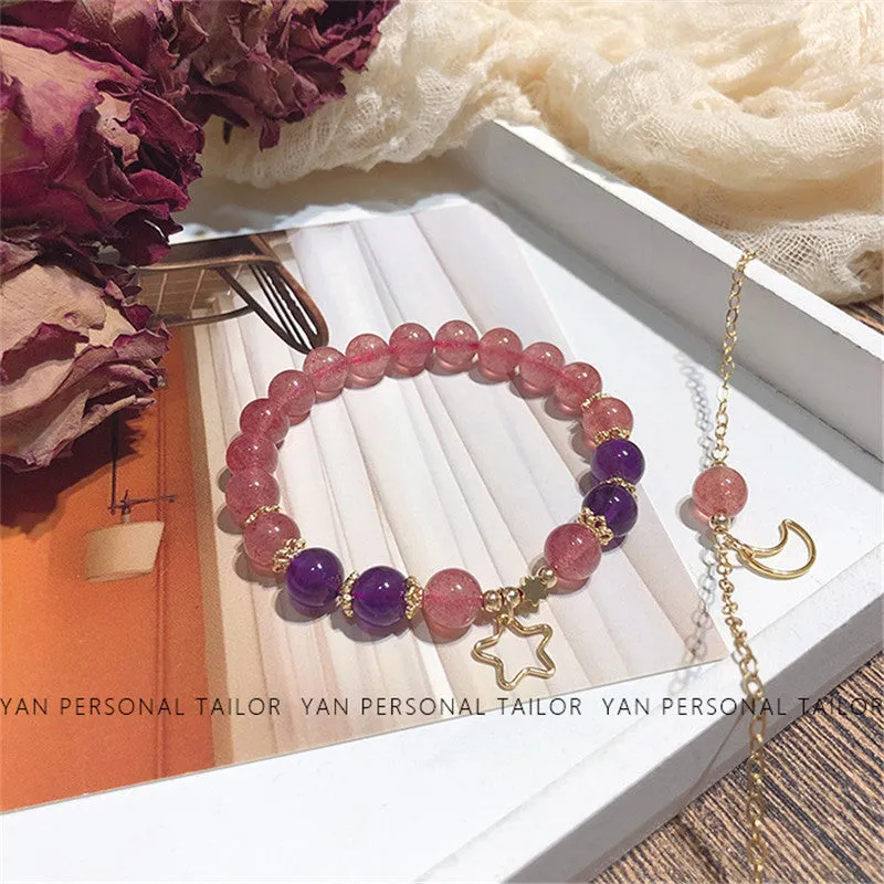 Star and Moon Amethyst Crystal Bracelet for Girls