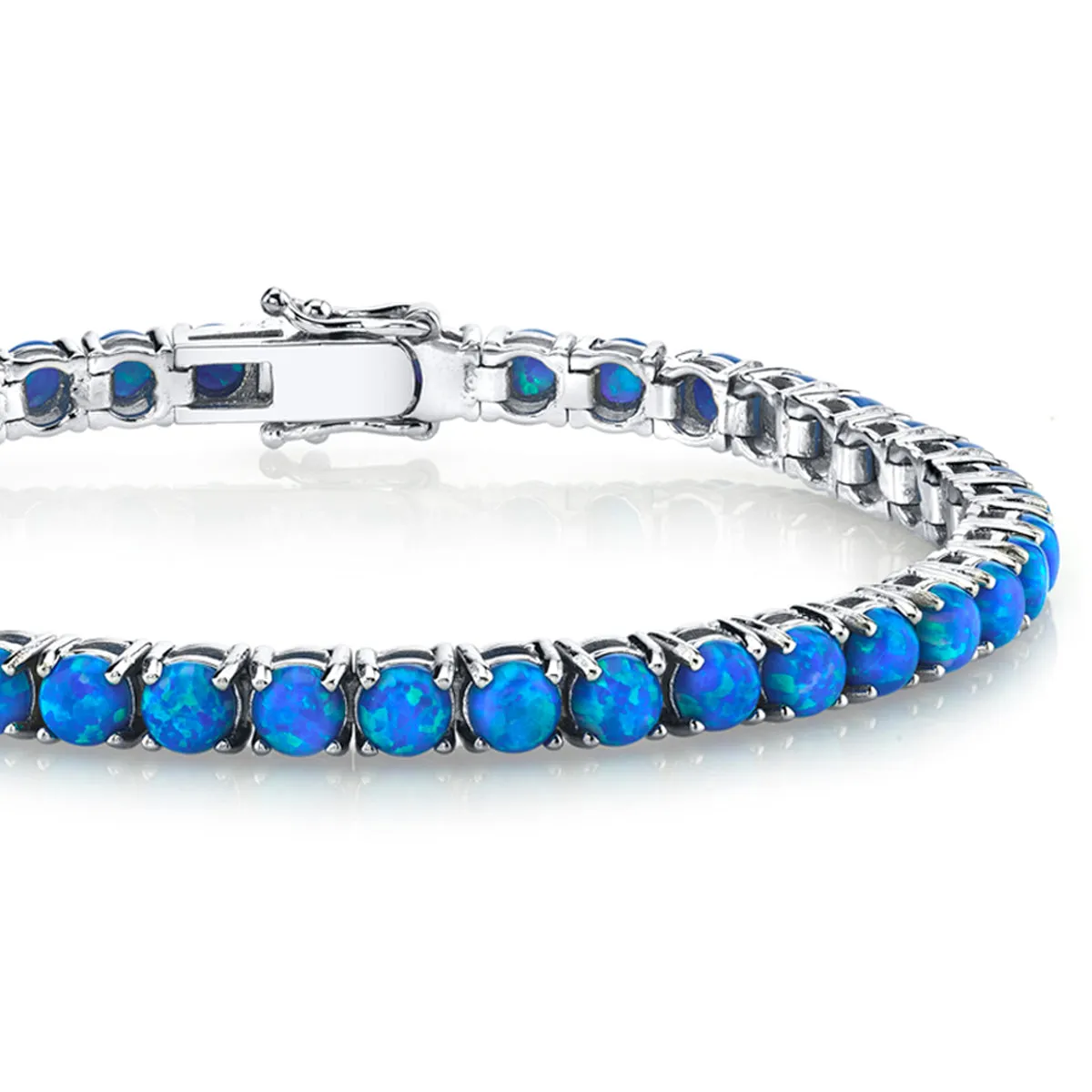 Sterling Silver 925 Blue Opal Eternity Tennis Bracelet 7.5TCW 4mm 7.25"