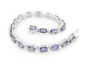 Sterling Silver and 11ct Genuine Amethyst Tennis Bracelet 7"