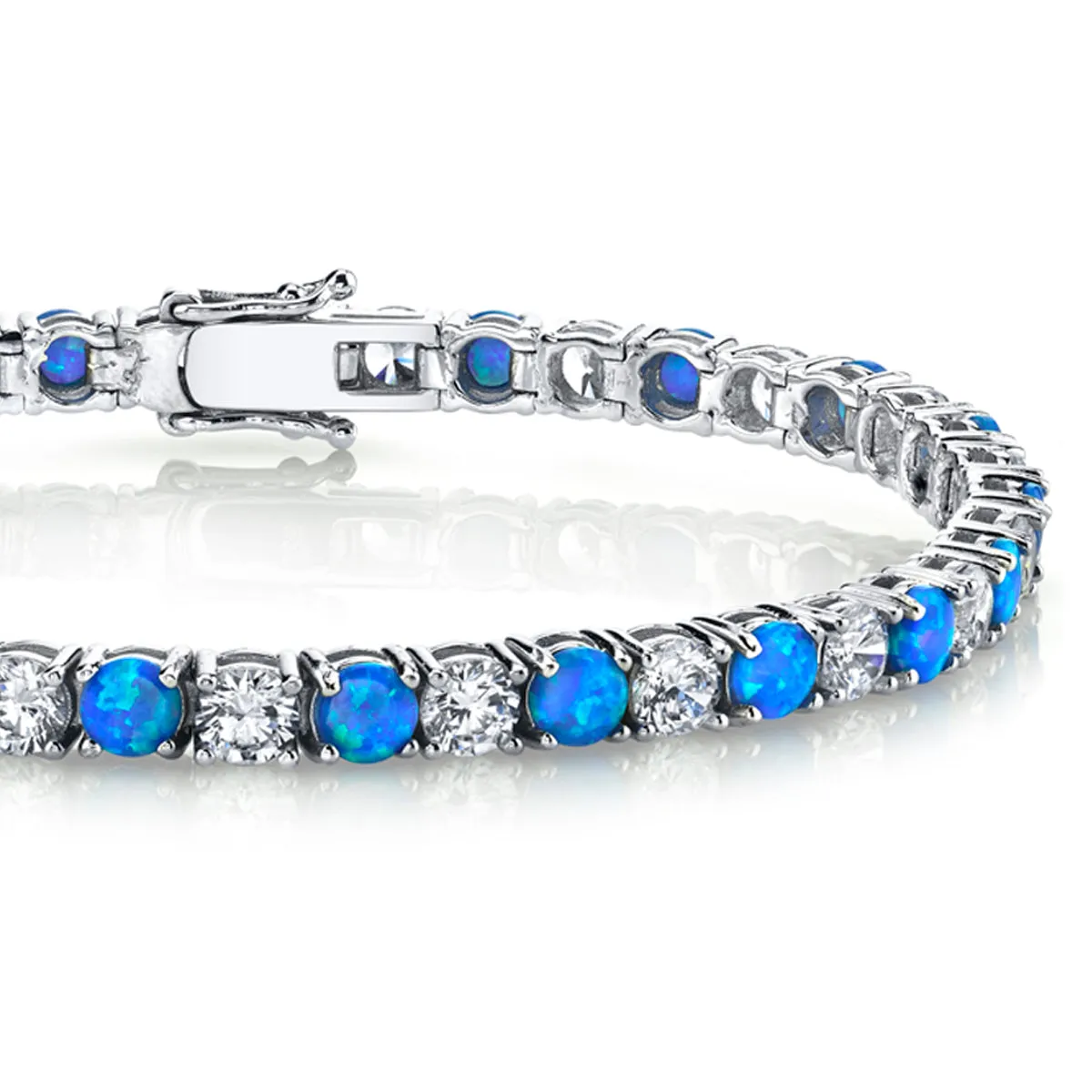 Sterling Silver Blue Opal Cubic Zirconia Eternity Bracelet 7.5TCW 4mm 7.25"