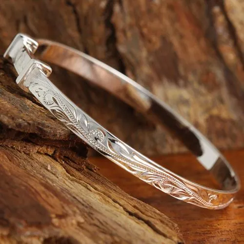 Sterling Silver Handcrafted Scroll Baby Bangle