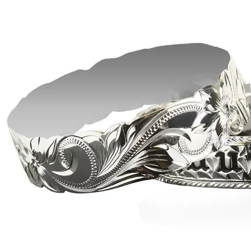 Sterling Silver Hawaiian Heirloom Bangle Kuuipo (Sweetheart) Cut Out Black Enamel