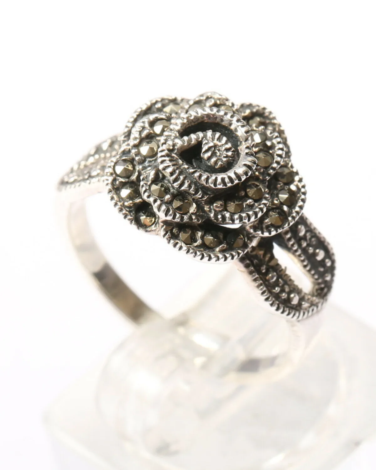 Sterling Silver Marcasite Rose Shape Flower Ring