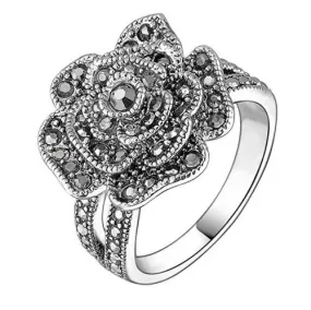 Sterling Silver Marcasite Rose Shape Flower Ring