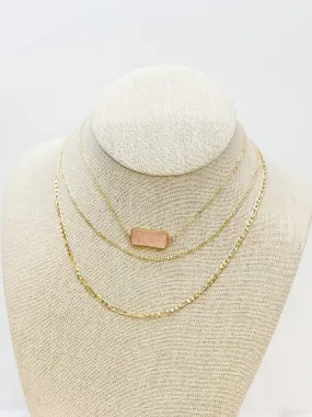 Stone Gold Layered Necklace - Pink