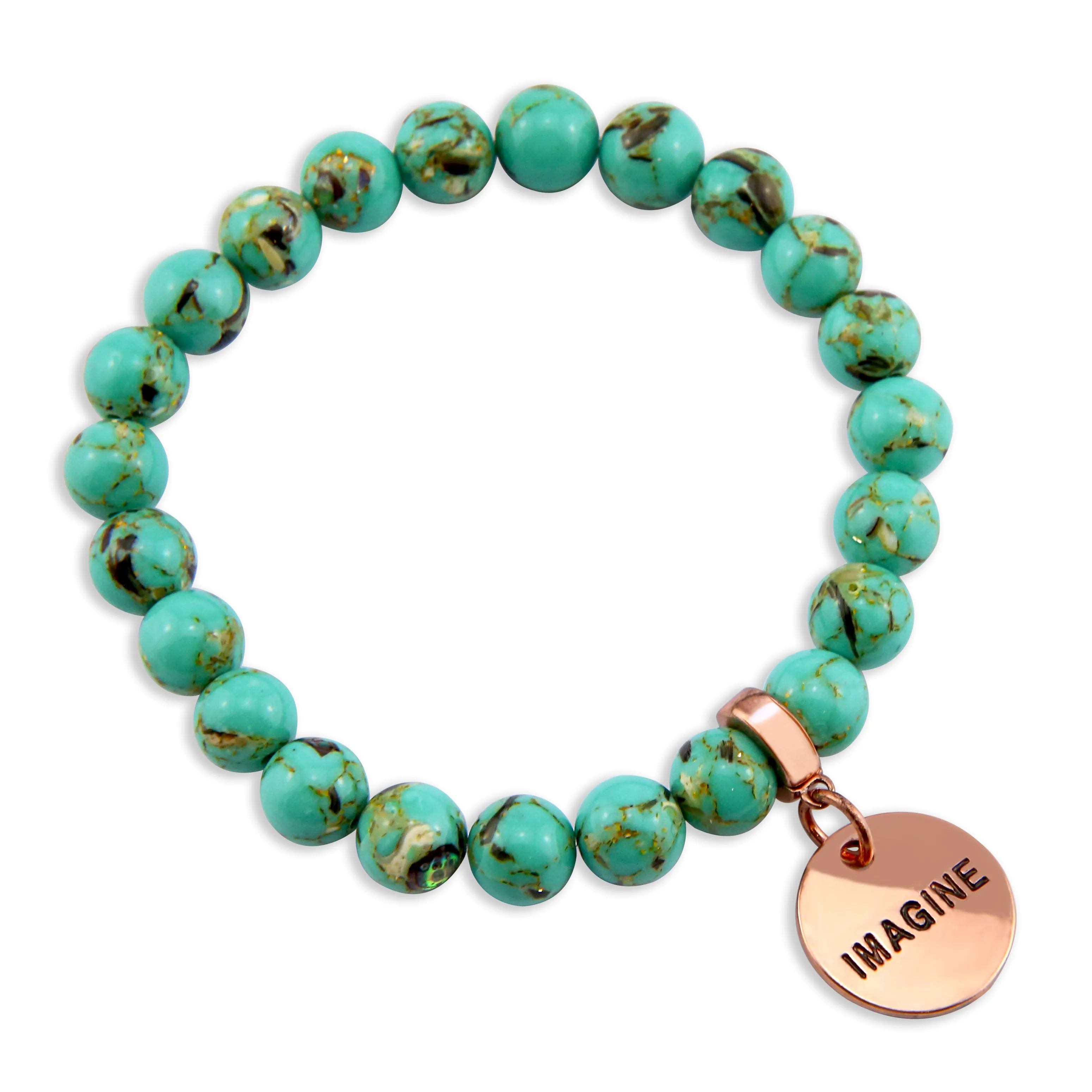 TEAL COLLECTION - Light Teal Synthesis 8mm Beads  - Rose Gold Word Charms