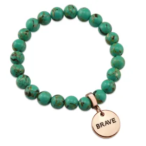 TEAL COLLECTION - Light Teal Synthesis 8mm Beads  - Rose Gold Word Charms