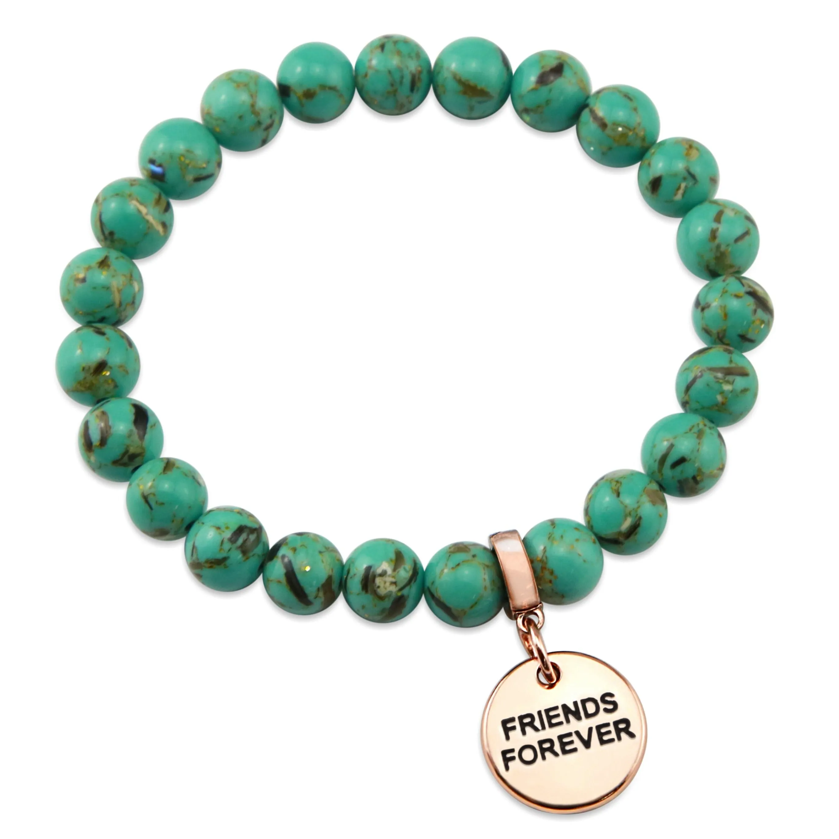 TEAL COLLECTION - Light Teal Synthesis 8mm Beads  - Rose Gold Word Charms