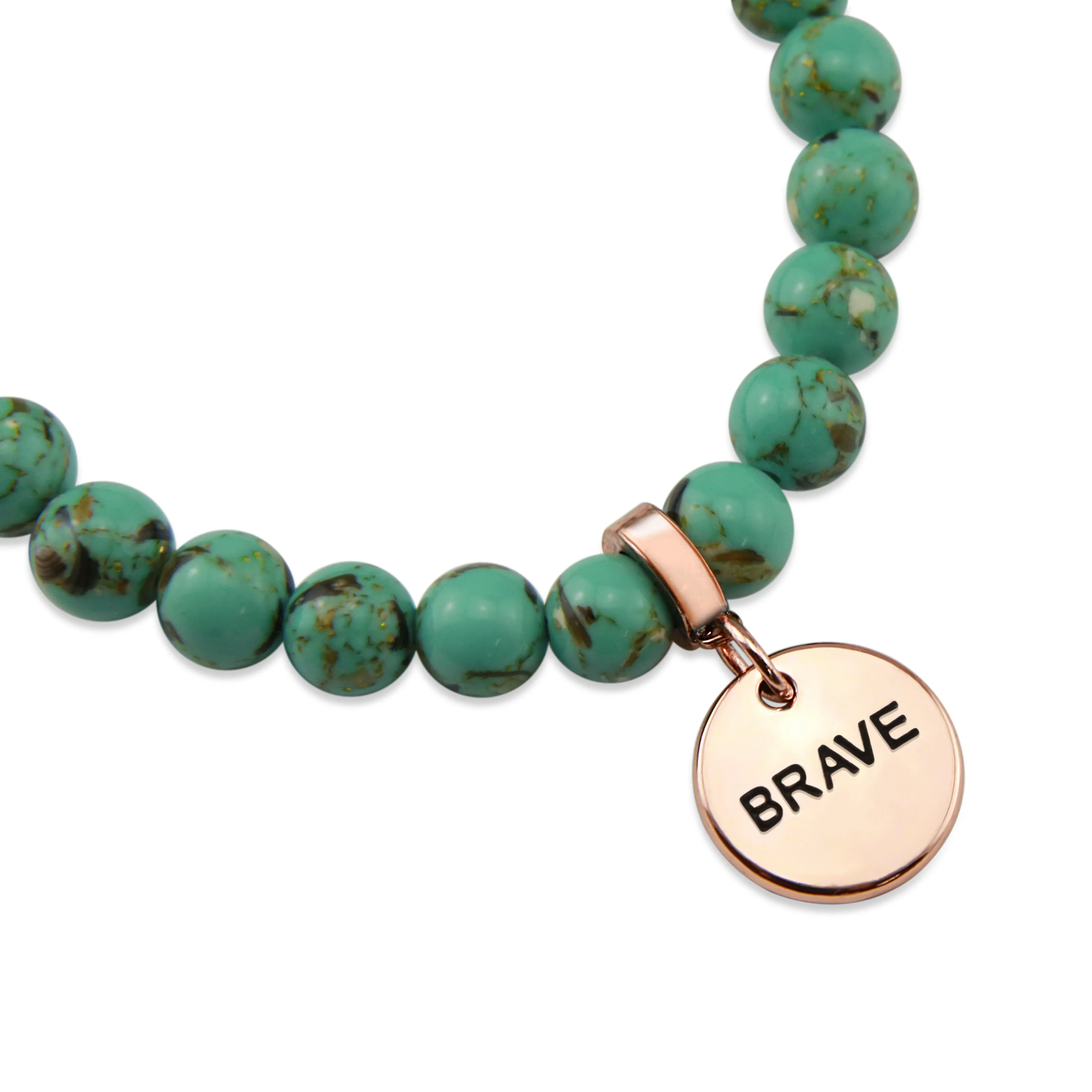 TEAL COLLECTION - Light Teal Synthesis 8mm Beads  - Rose Gold Word Charms