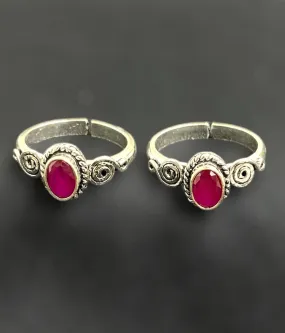 The Anya Silver Gemstone Toe-Rings (Red)