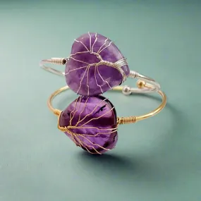Tree of Life Wire Wrapped Amethyst Heart Bangle Bracelet
