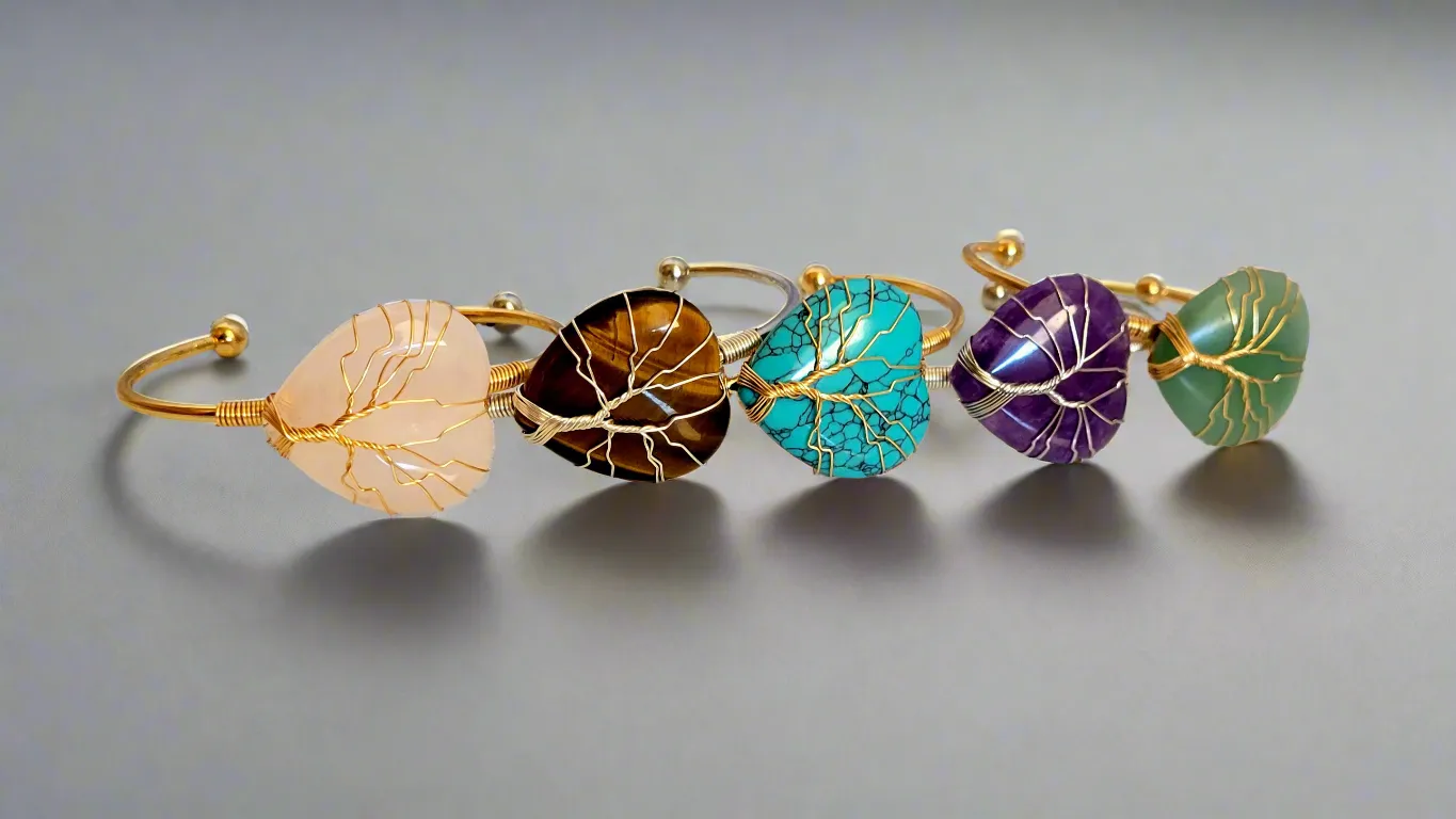 Tree of Life Wire Wrapped Amethyst Heart Bangle Bracelet