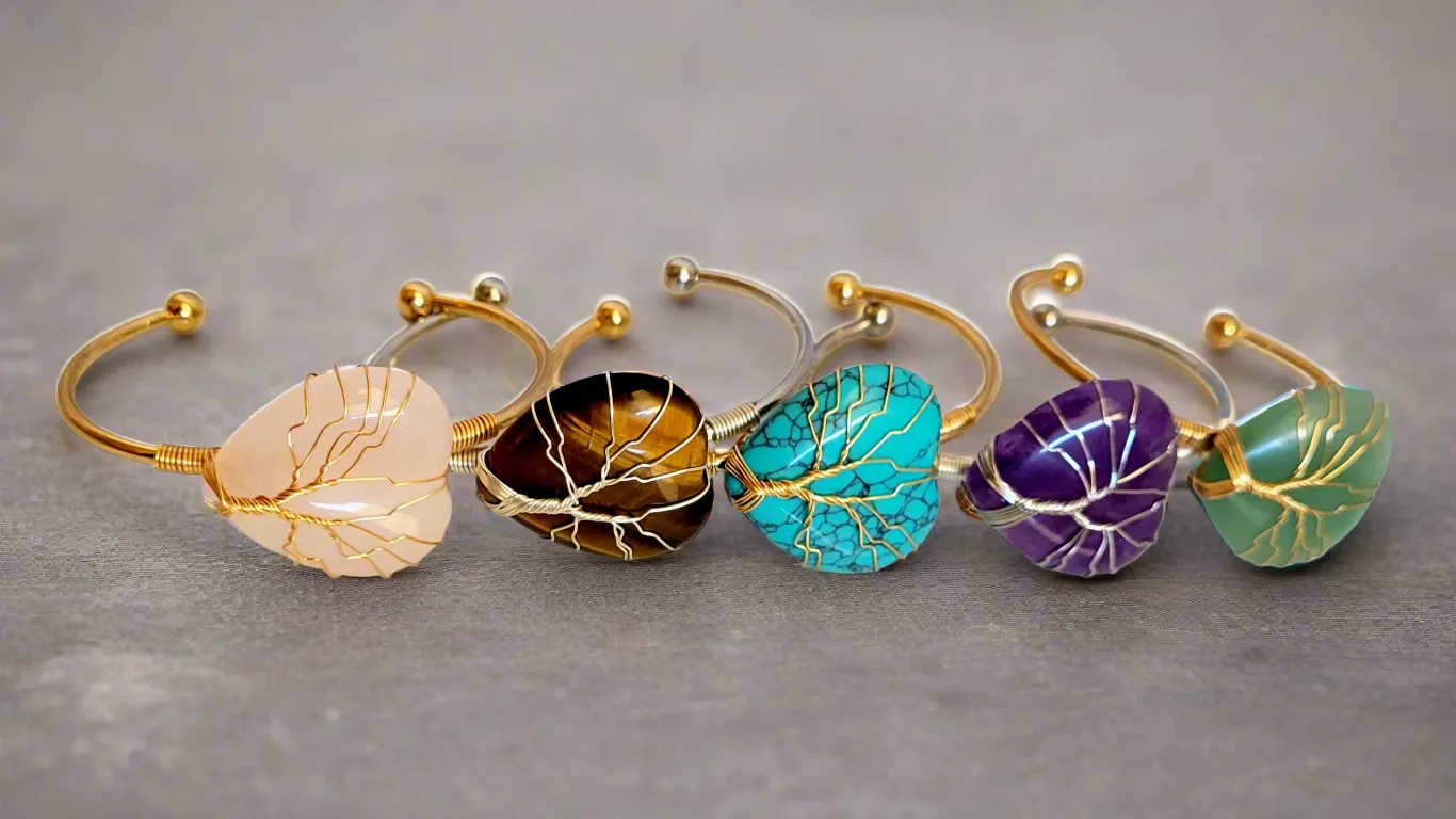 Tree of Life Wire Wrapped Amethyst Heart Bangle Bracelet