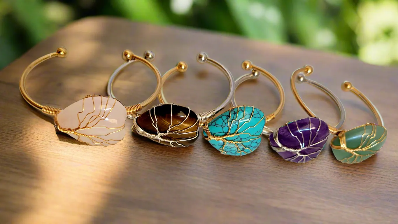 Tree of Life Wire Wrapped Amethyst Heart Bangle Bracelet