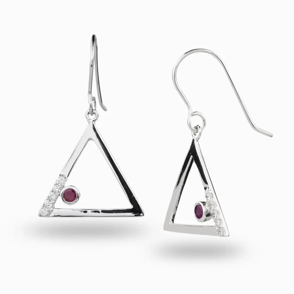 Triangulo: Ruby & Diamond Drop Earrings
