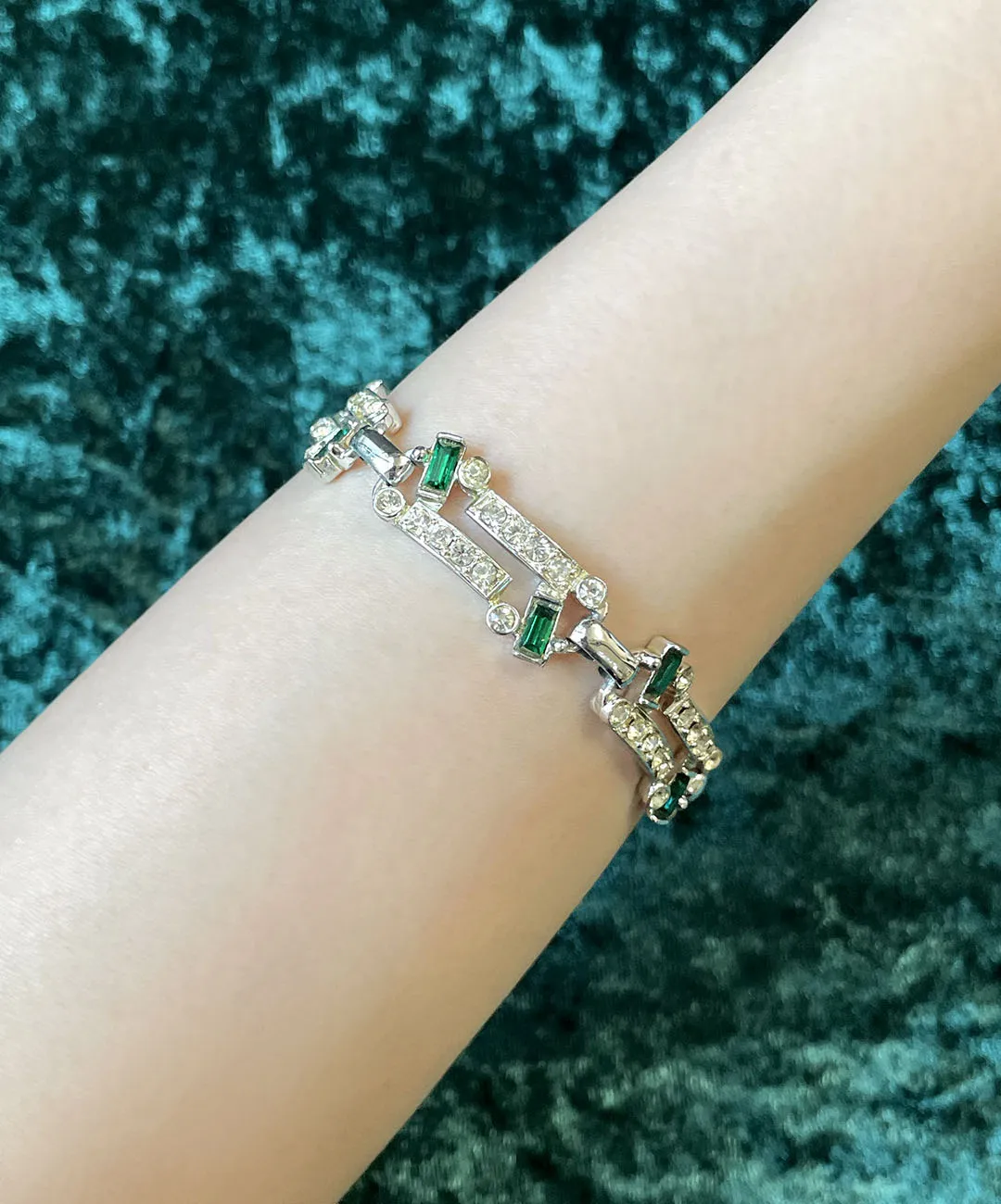 【UK買付】ヴィンテージ SARAH COV. エメラルド クリア ビジュー ブレスレット/Vintage SARAH COV. Emerald Bijou Bracelet