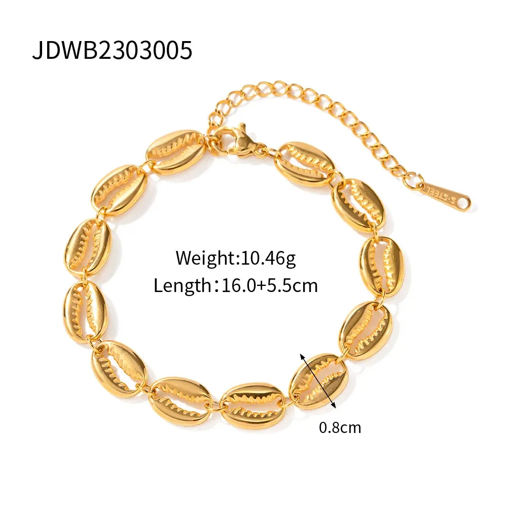 VAIGE Waterproof 18K PVD Plated Stainless Steel Hollow Shell Bracelet - Classic Geometric Design