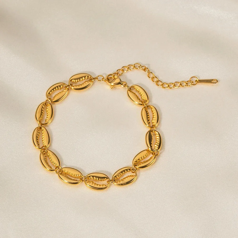 VAIGE Waterproof 18K PVD Plated Stainless Steel Hollow Shell Bracelet - Classic Geometric Design