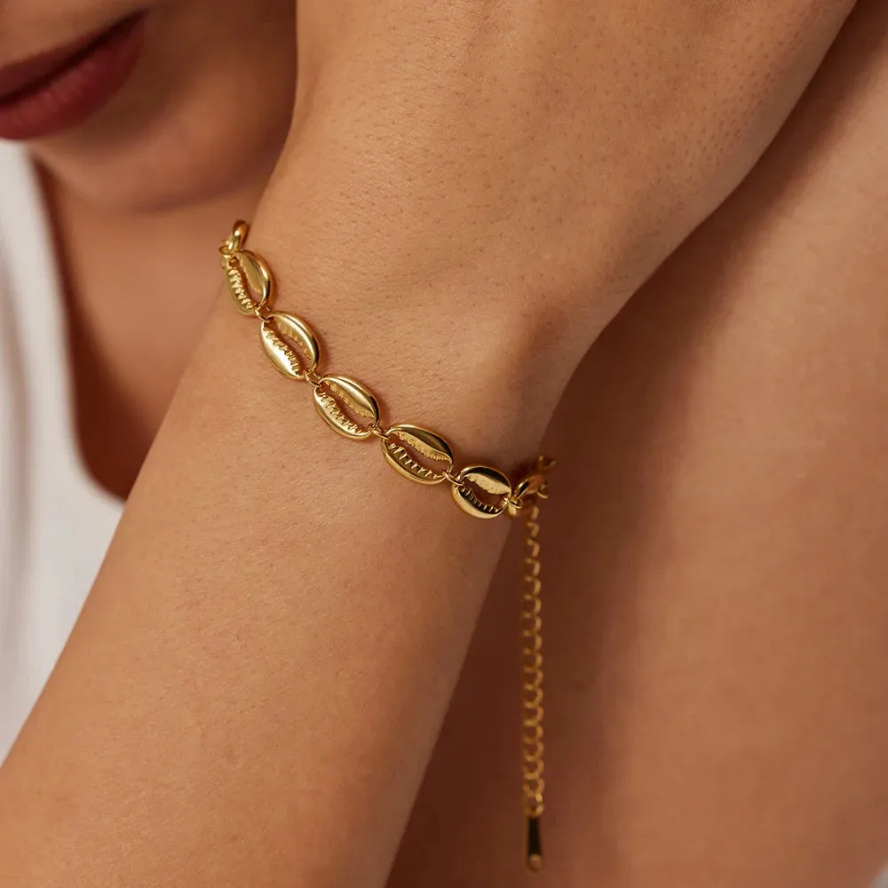 VAIGE Waterproof 18K PVD Plated Stainless Steel Hollow Shell Bracelet - Classic Geometric Design
