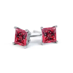 VALENTIA - Princess Ruby 18k White Gold Stud Earrings