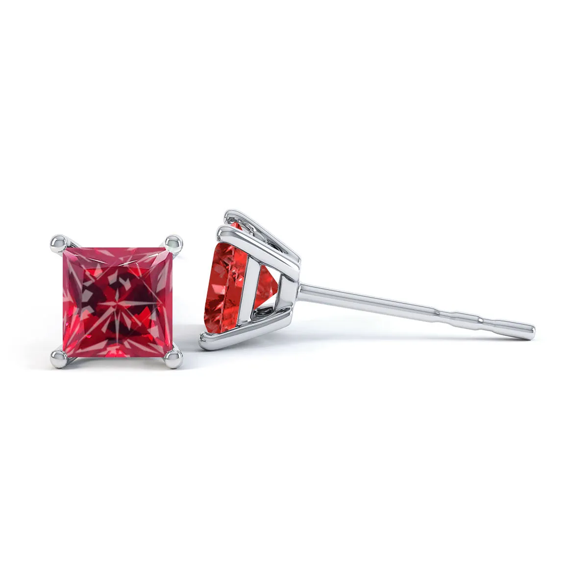 VALENTIA - Princess Ruby 18k White Gold Stud Earrings