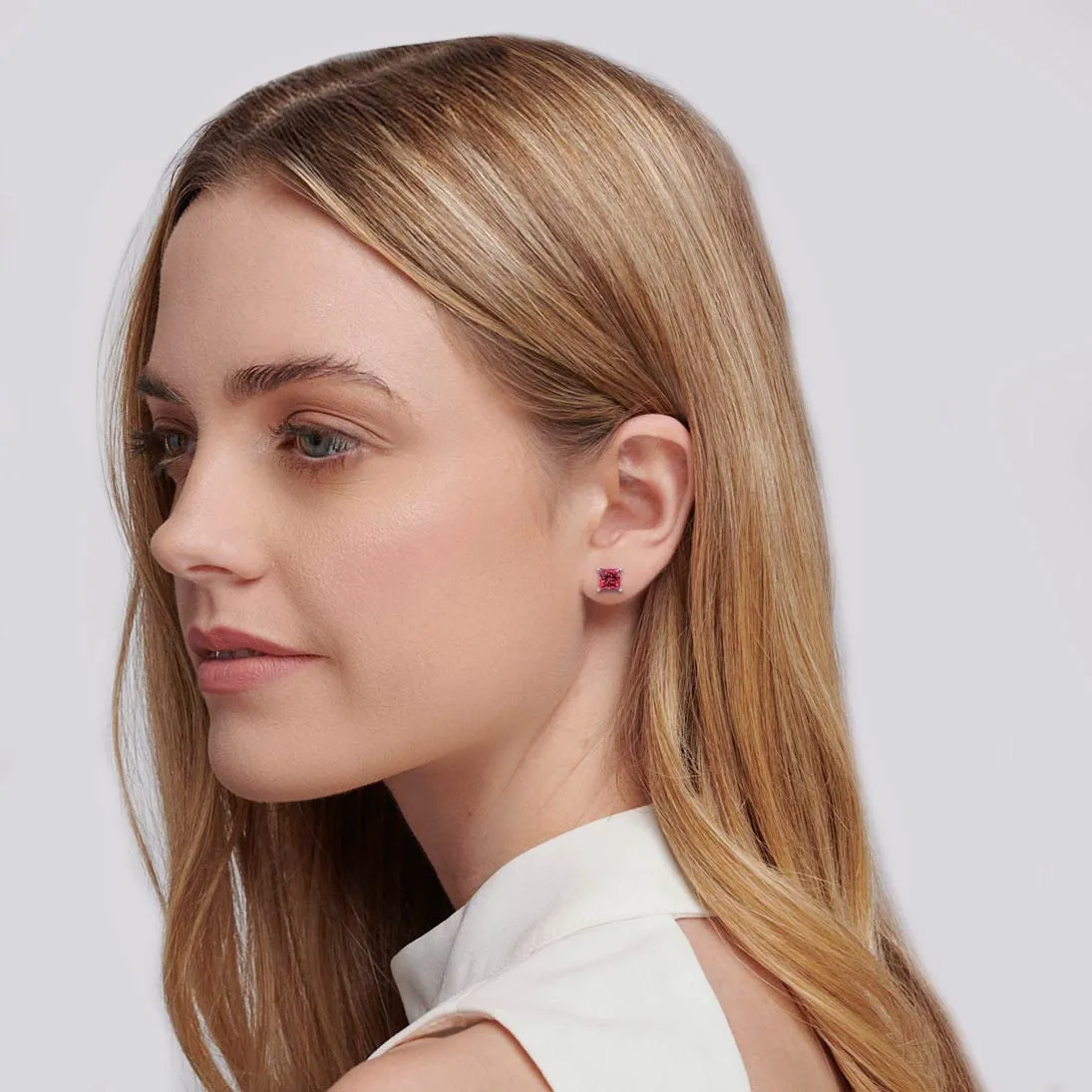 VALENTIA - Princess Ruby 18k White Gold Stud Earrings