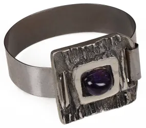 Vintage 1960s Brutalist Cuff Bracelet Modernist Pewter