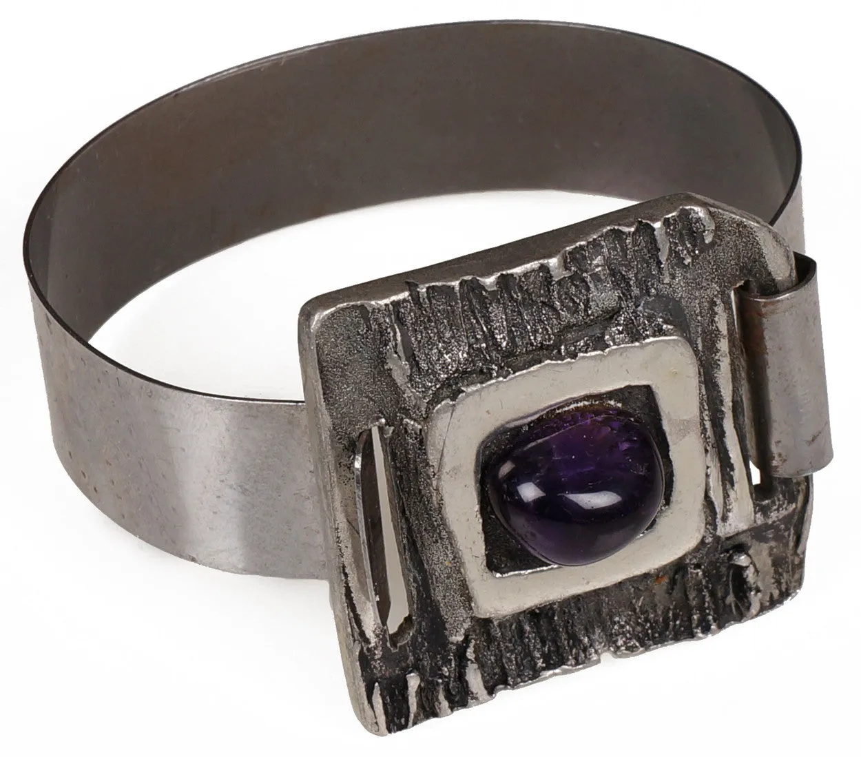 Vintage 1960s Brutalist Cuff Bracelet Modernist Pewter