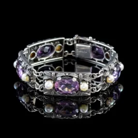 Vintage Amethyst Pearl Bracelet Sterling Silver Dated 1963