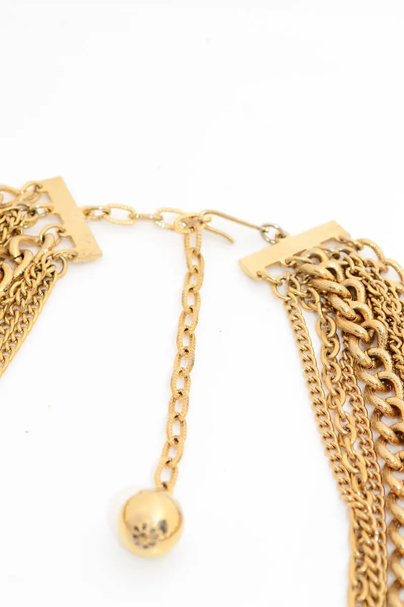 Vintage Gold Tone Ball Charm Multi Strand Chain Necklace