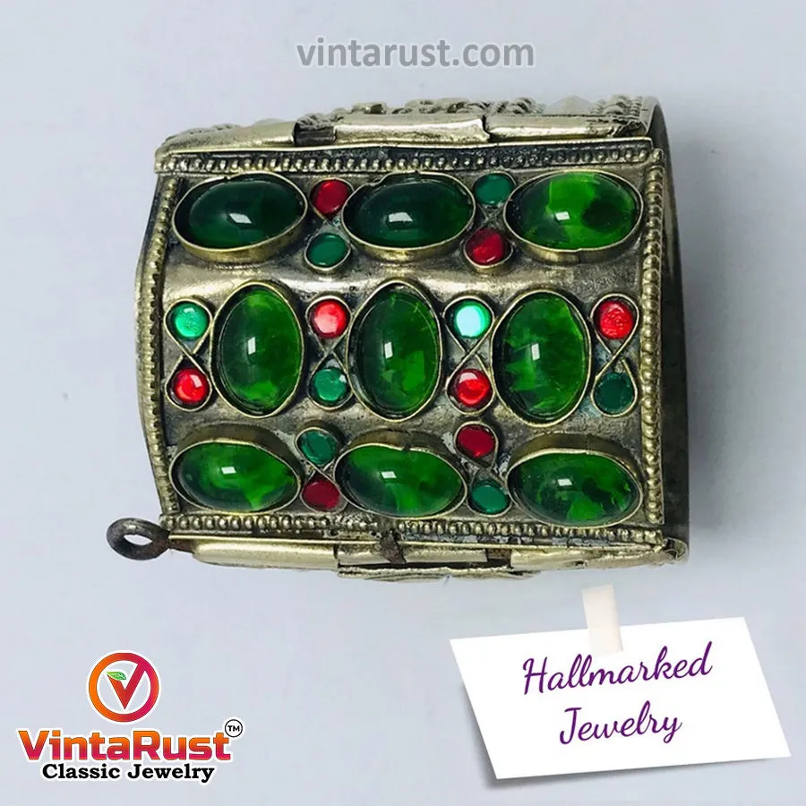 Vintage Gypsy Cuff Bracelet With Big Glass Stones