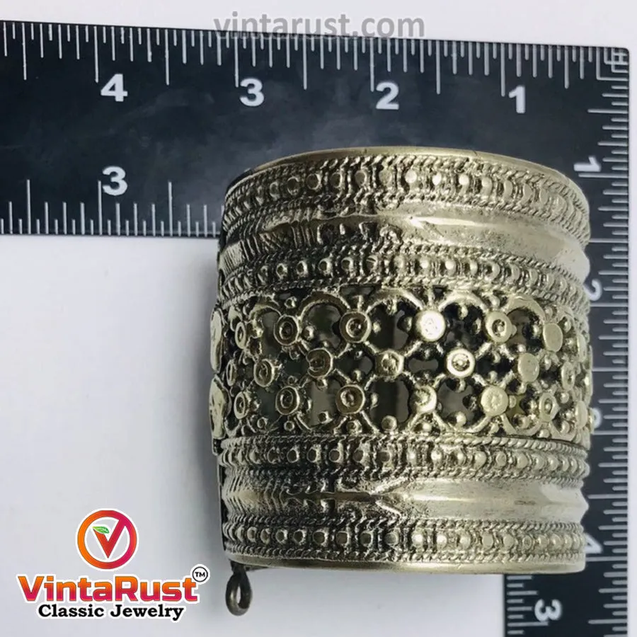 Vintage Gypsy Cuff Bracelet With Big Glass Stones