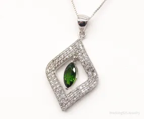 Vintage Lab Emerald Cubic Zirconia Sterling Silver Necklace
