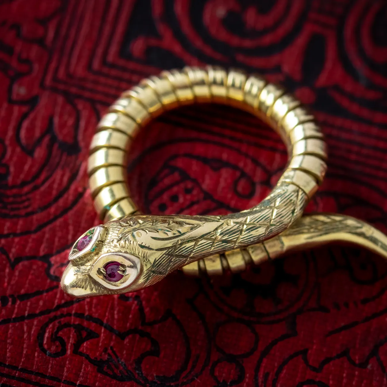 Vintage Snake Drop Earrings 9ct Gold Ruby Eyes Smith And Pepper Dated 1961