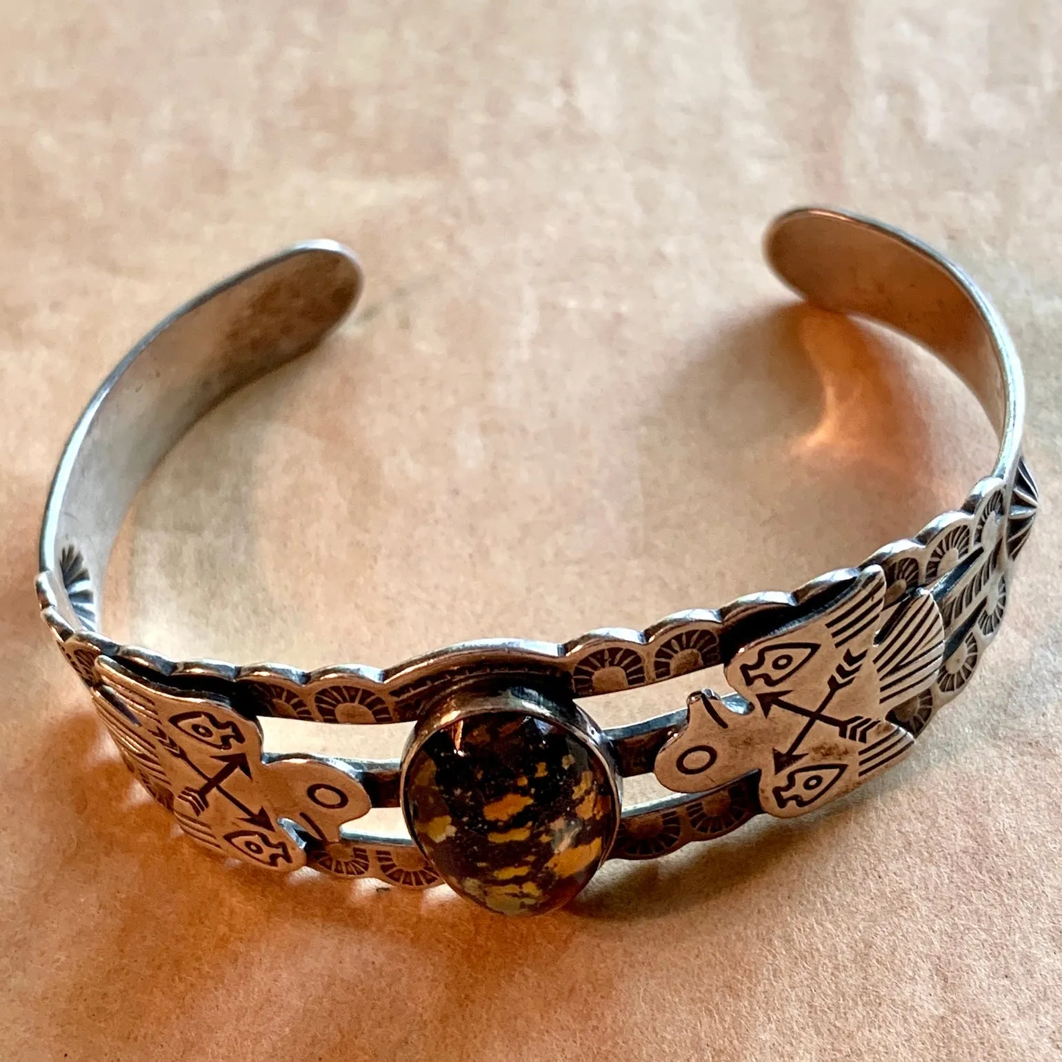 Vintage Southwest Silver Bracelet, Glass Stone