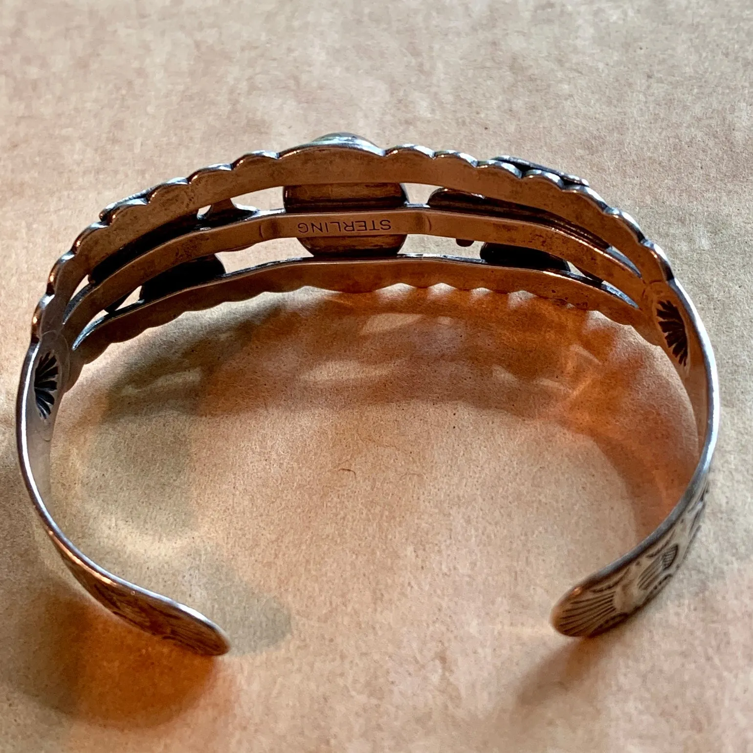 Vintage Southwest Silver Bracelet, Glass Stone