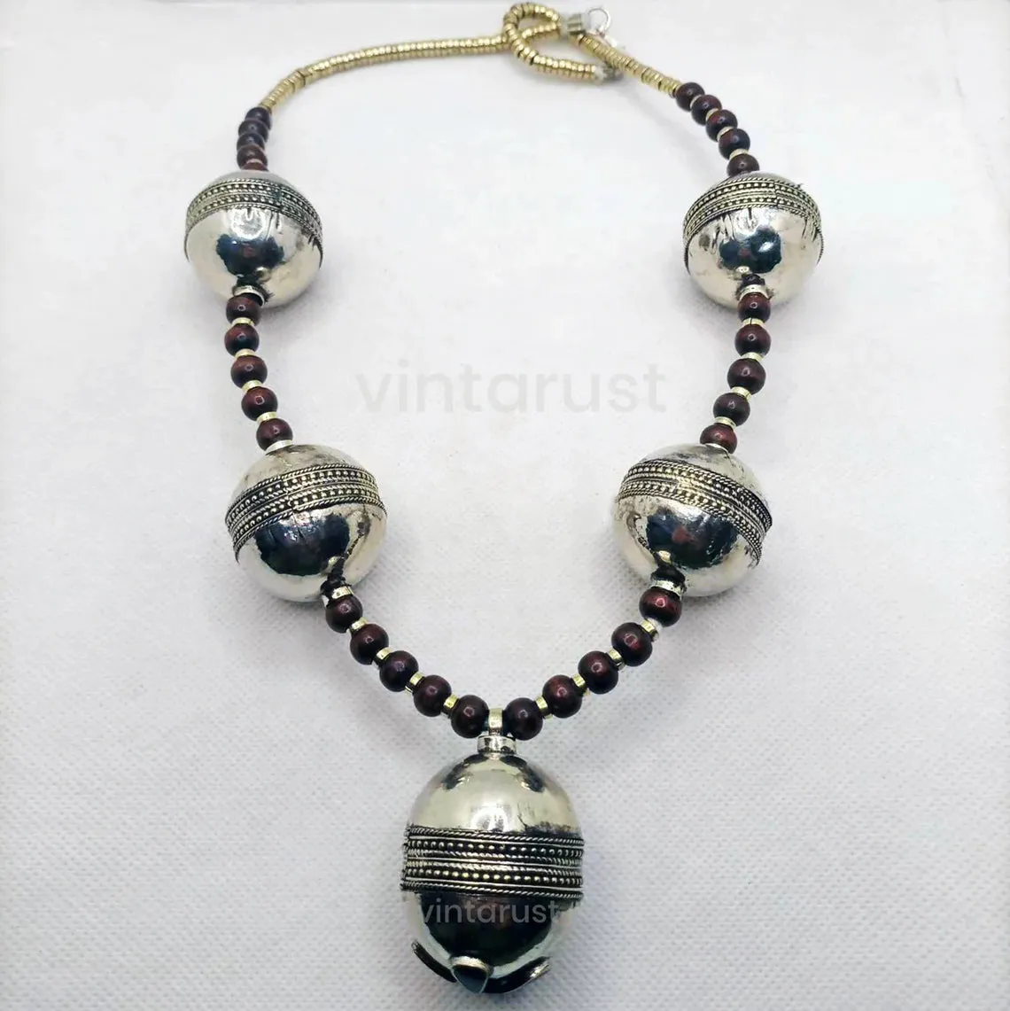 Vintage Turkmeni Bells Necklace with Wooden Beads