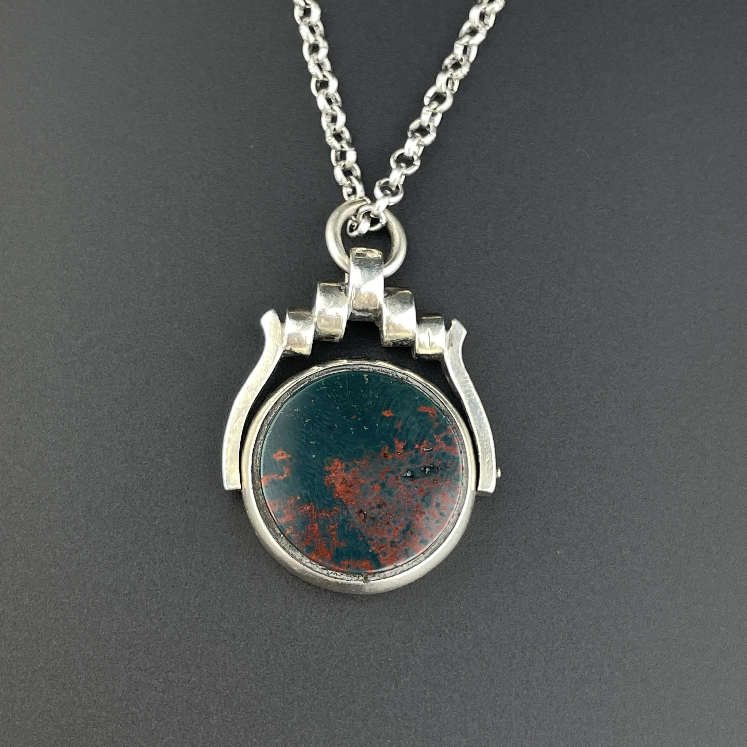 Vintage Victorian Bloodstone Carnelian Spinner Watch Fob Pendant Necklace
