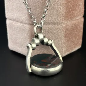 Vintage Victorian Bloodstone Carnelian Spinner Watch Fob Pendant Necklace