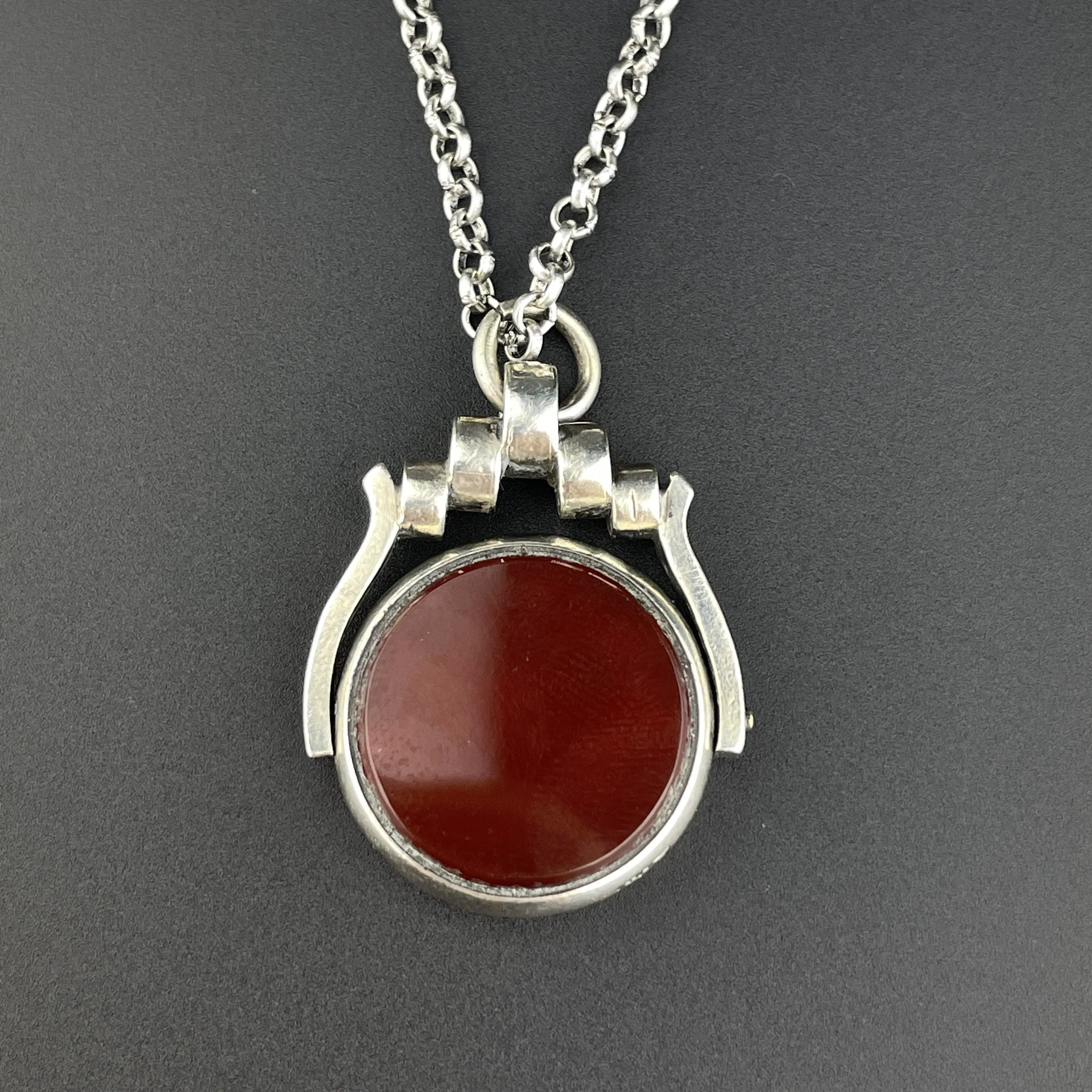Vintage Victorian Bloodstone Carnelian Spinner Watch Fob Pendant Necklace