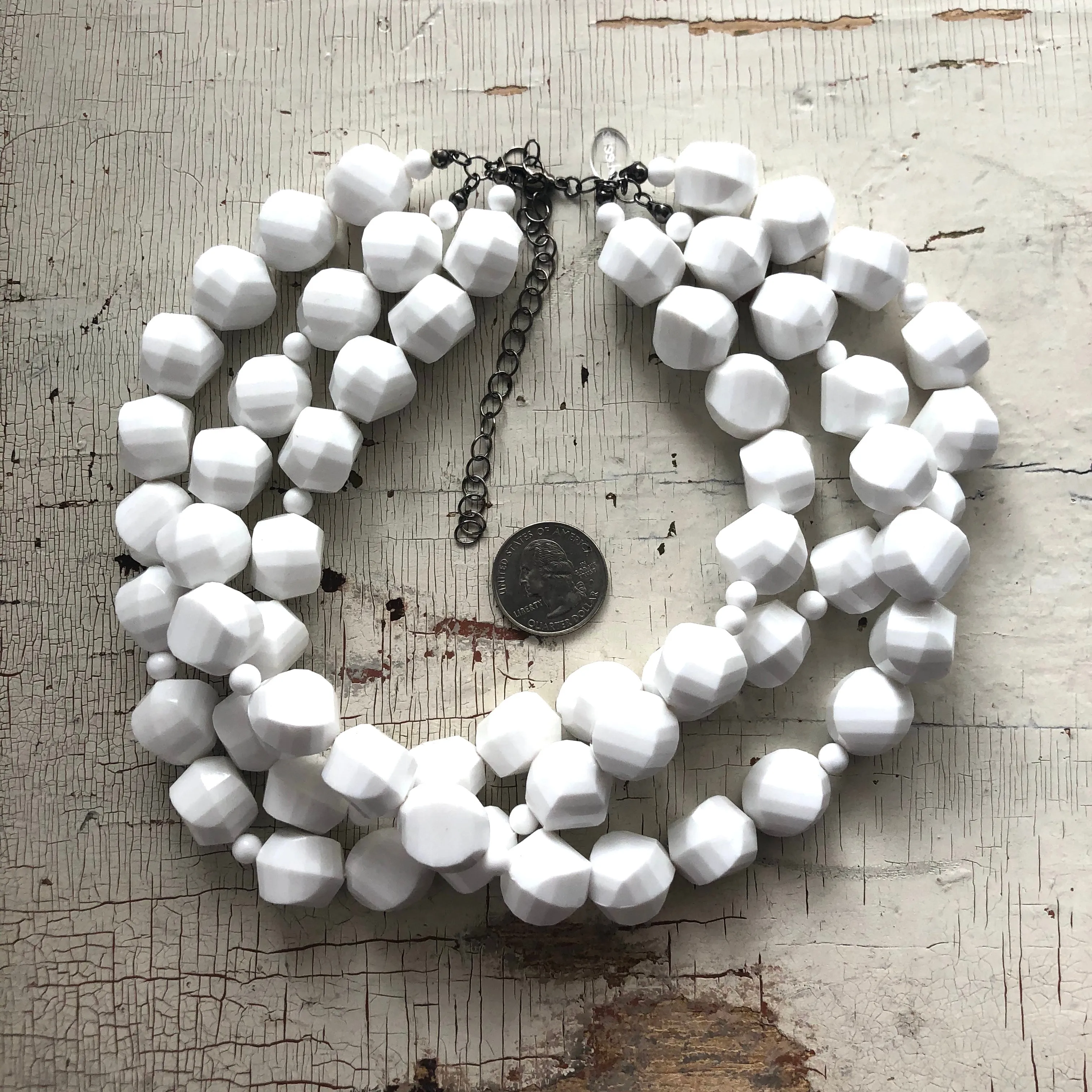 White Faceted Beaded Morgan Necklace
