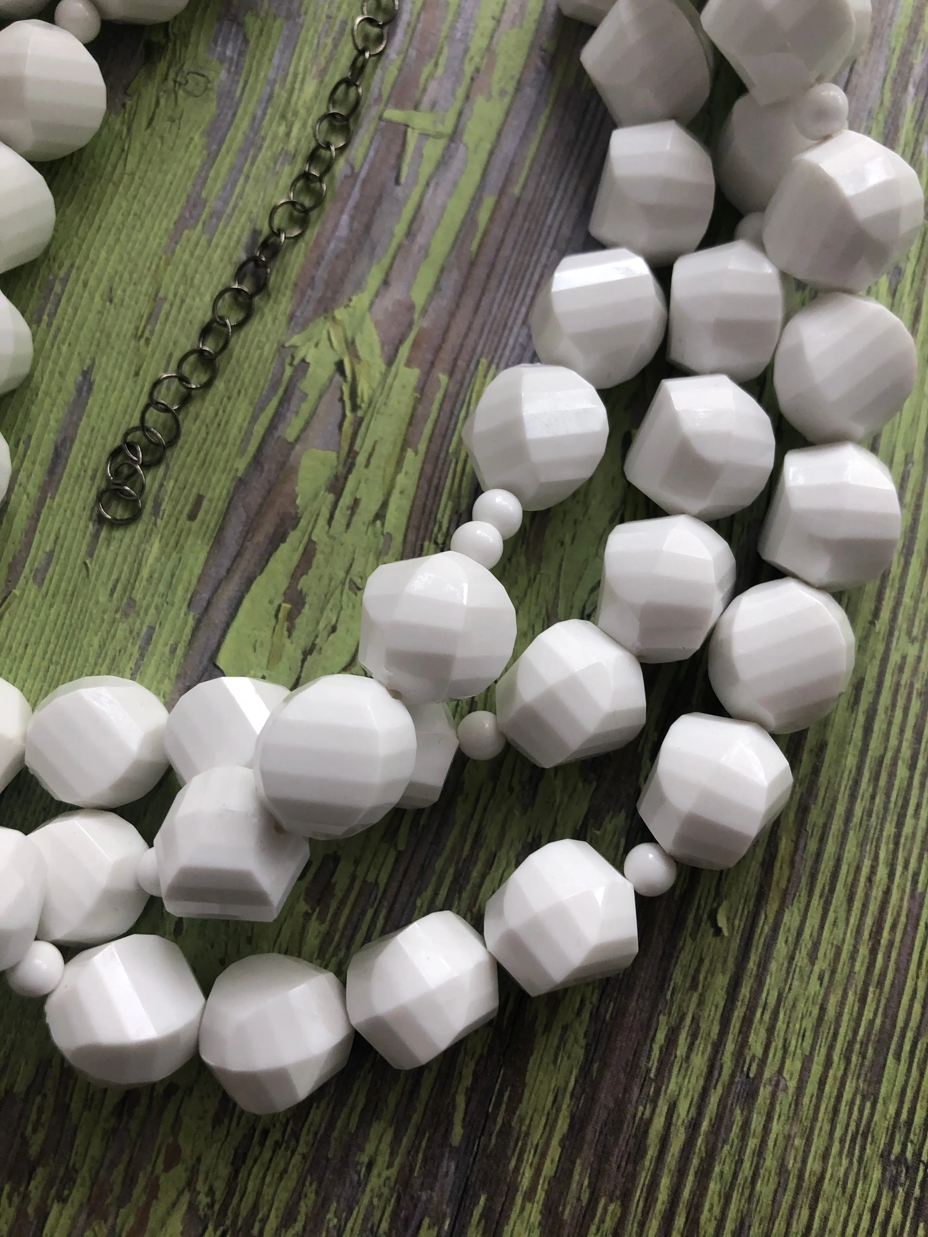 White Faceted Beaded Morgan Necklace