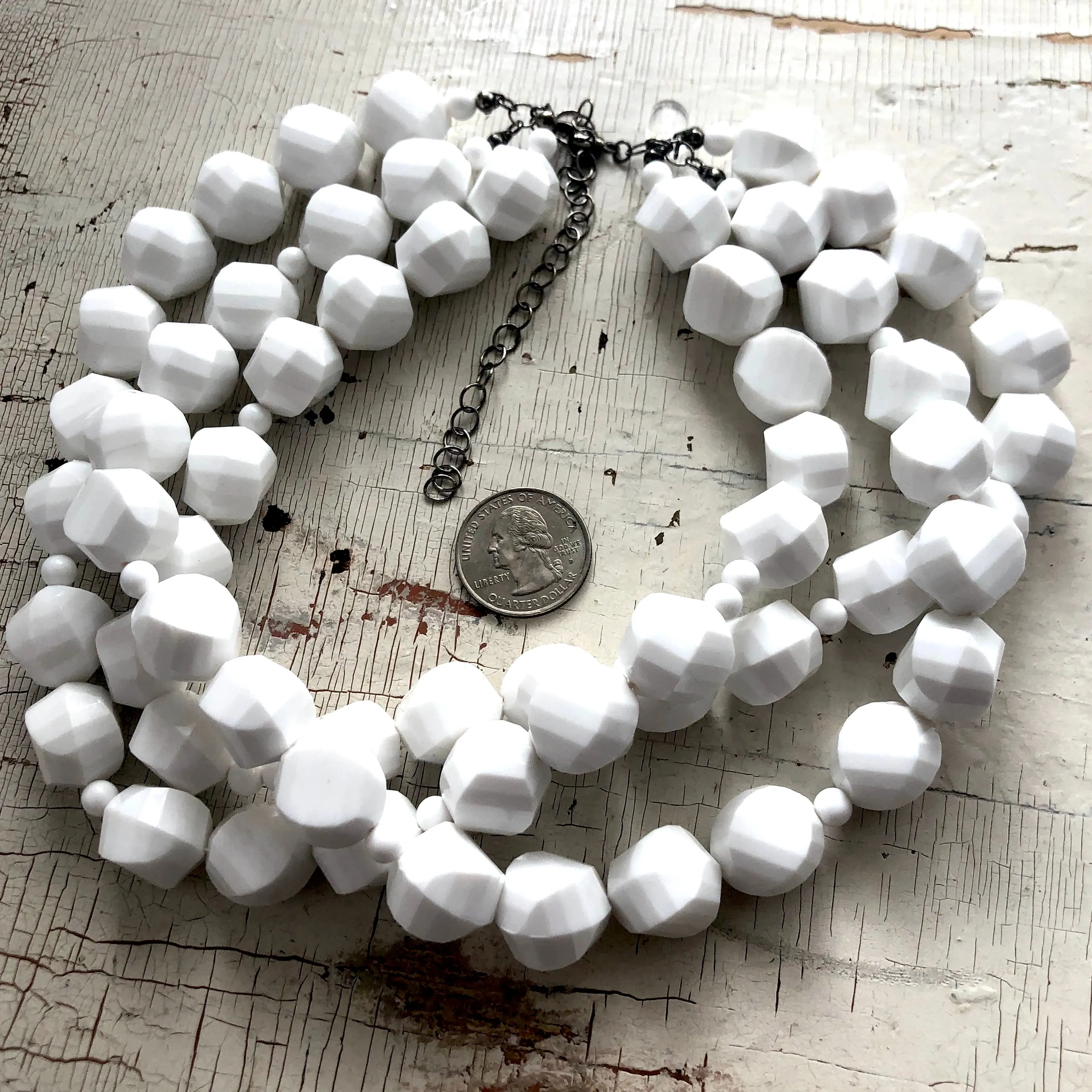 White Faceted Beaded Morgan Necklace